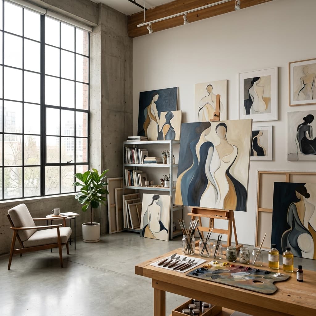 Nino Devdariani working in her contemporary studio