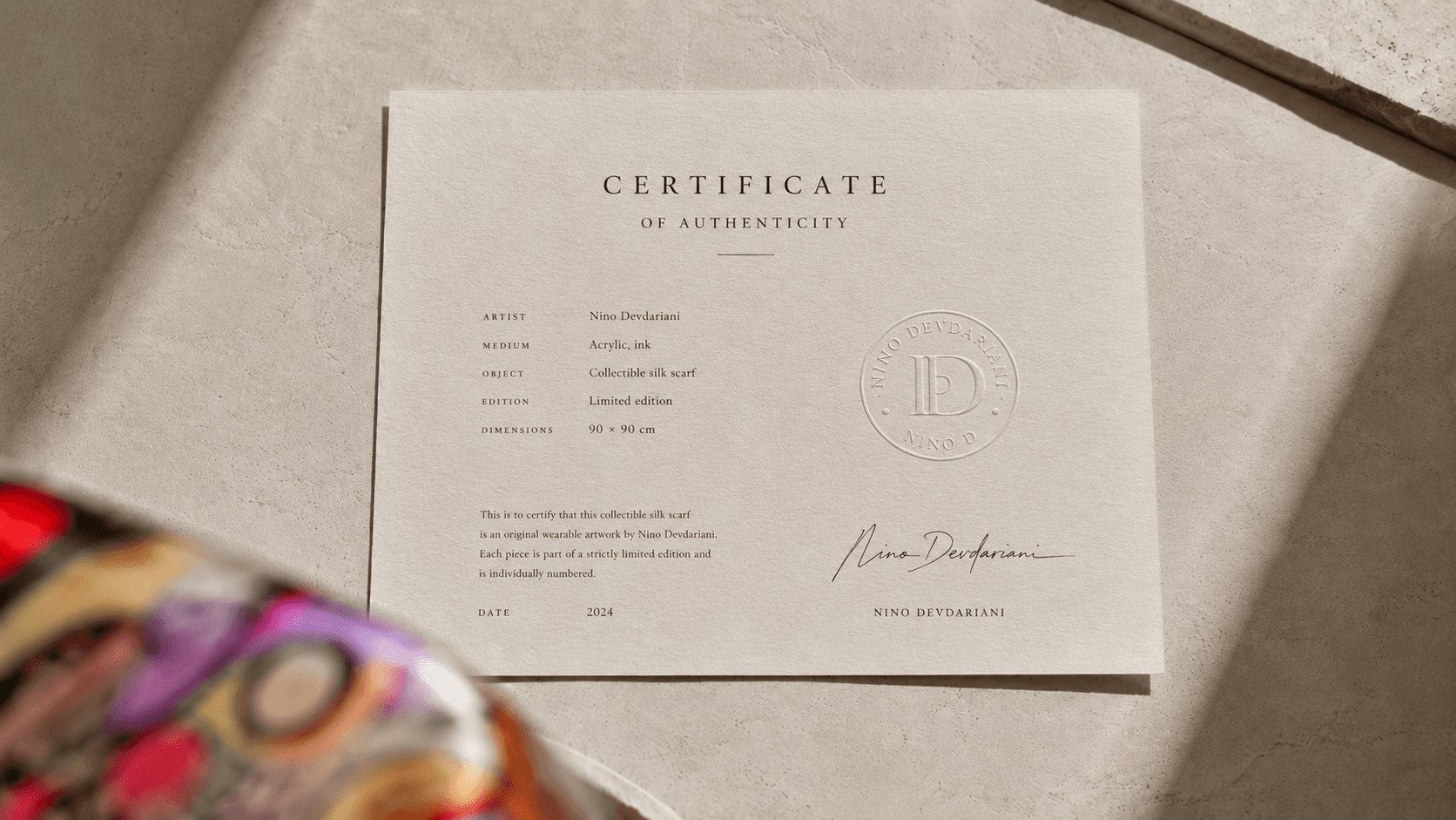 Nino D certificate of authenticity archival seal